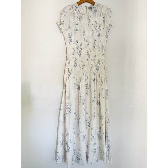 Reformation Kiria Midi Dress 10 Cream Floral Smocked Fairy Boho Cottagecore - Picture 2 of 12